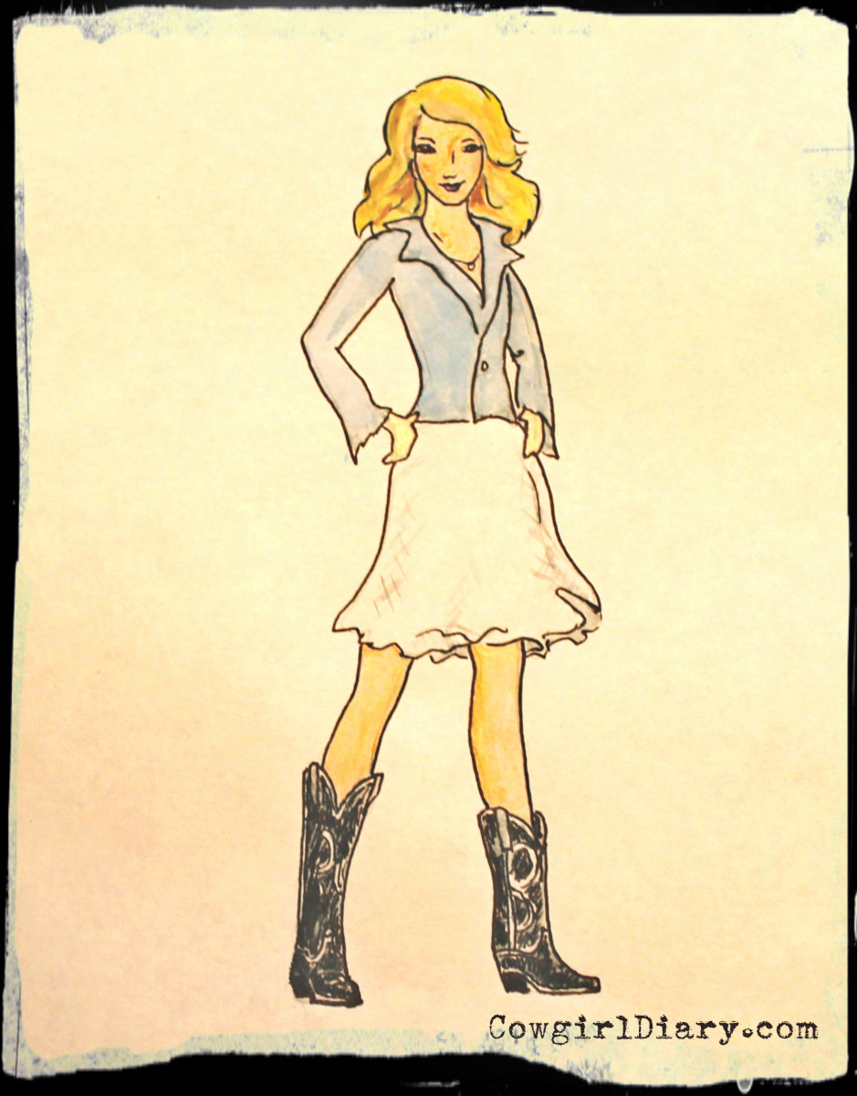 Cowboy Boots With A Skirt and Denim Jacket